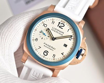 Panerai Luminor Blue/White Face 44*16mm P.9010 Movement Rose Gold Case Watch